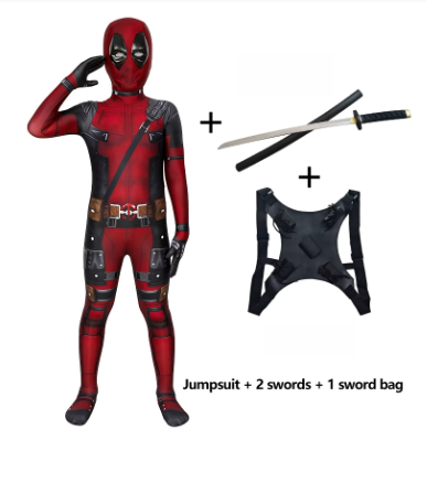 Kids Red Mercenary Superhero Cosplay Costume – Children Jumpsuit Outfit for Halloween, Parties & Dress-Up Role Play