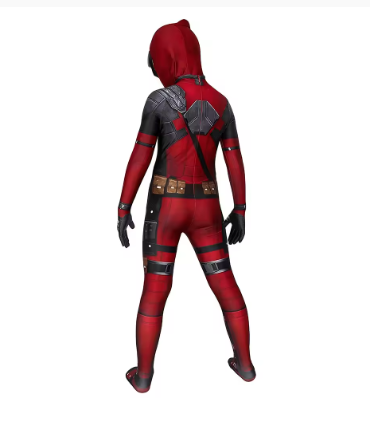 Kids Red Mercenary Superhero Cosplay Costume – Children Jumpsuit Outfit for Halloween, Parties & Dress-Up Role Play