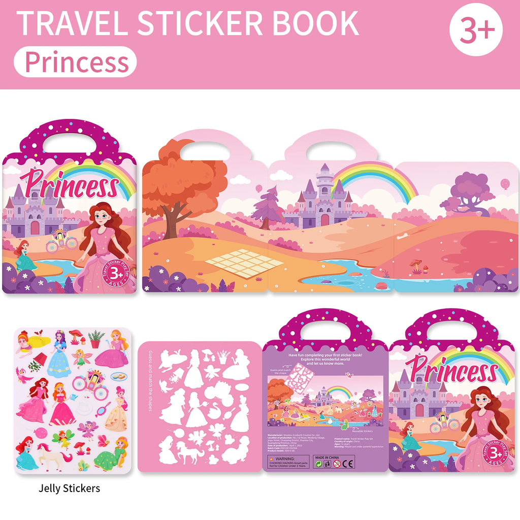 Reusable Sticker Book for Toddlers 3-6, Jelly Sticker Books for Toddler, Travel Sticker Activity Toys for Kids 3 4 5 6 Years Old Girls & Boys