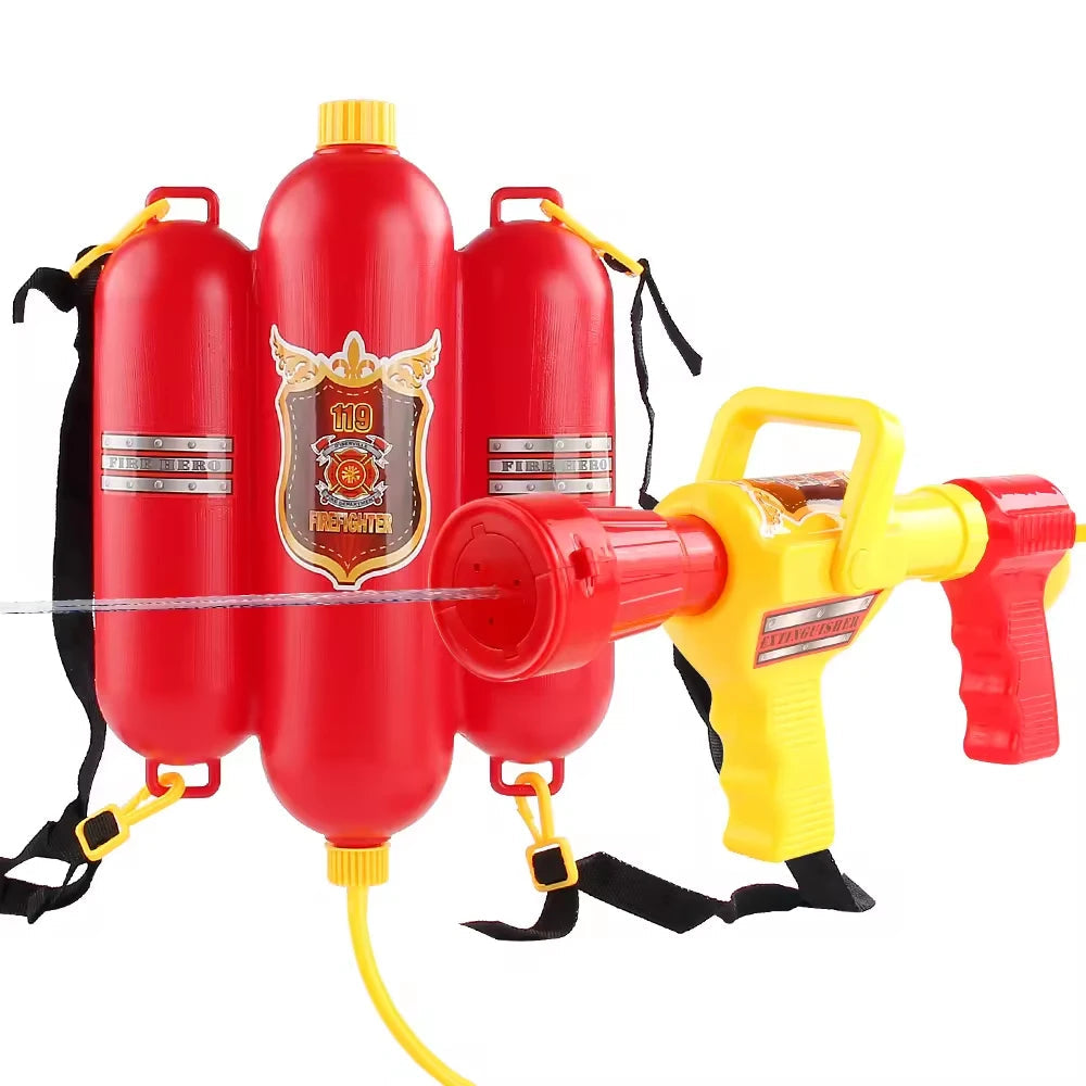 Firefighter Toys for Kids Ages 3+, 5-Piece Fireman Toys Set with Toy Fire Extinguisher, Backpack Water Gun, Whistle, Name Tag & Storage Bag, Summer Outdoor Water Blaster Soaker Gift Set
