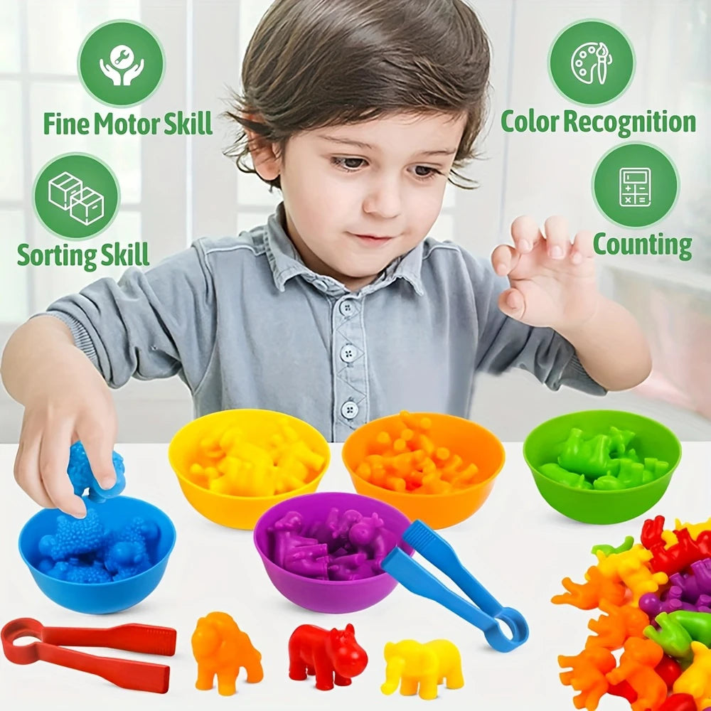 Counting Animals Color Sorting Matching Games with Sorting Bowls Montessori Sensory Early Educational Toys Learning Fine Motor Skill & Counting Math Toys Gift for 3 4 5 Year Old Boys Girls