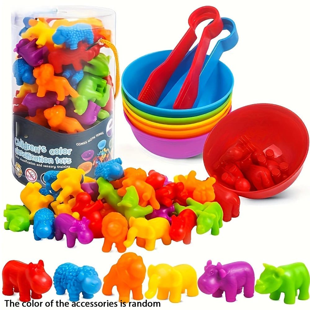 Counting Animals Color Sorting Matching Games with Sorting Bowls Montessori Sensory Early Educational Toys Learning Fine Motor Skill & Counting Math Toys Gift for 3 4 5 Year Old Boys Girls