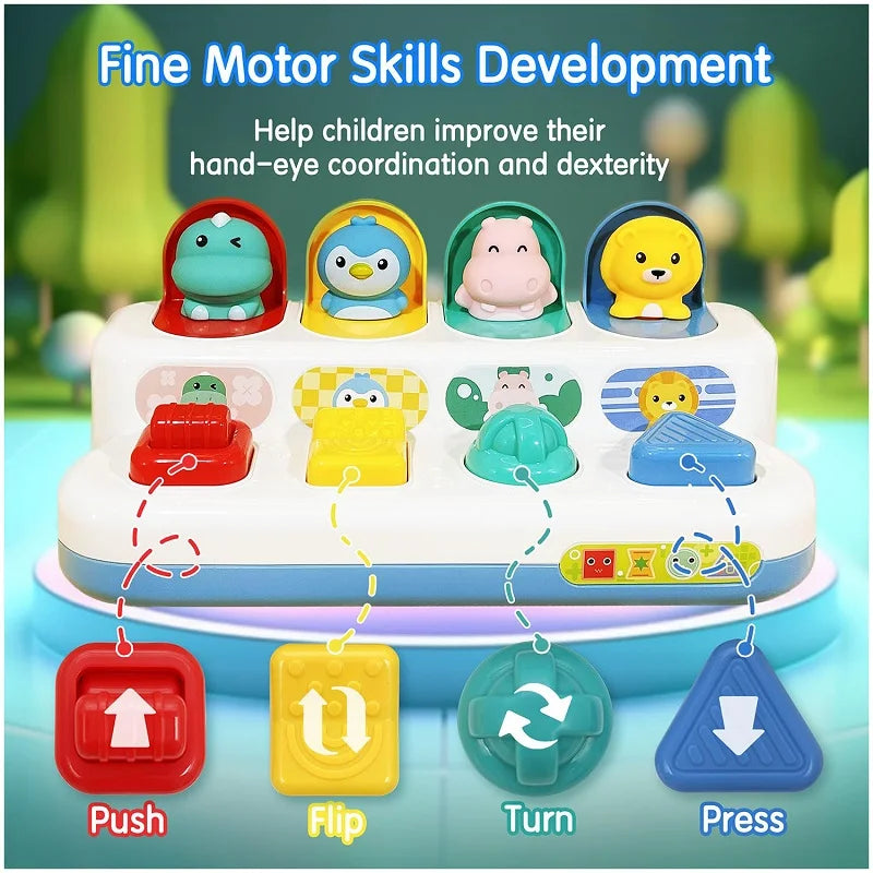 interactive Pop up Animal Toys with Music & Light, Montessori Cause and Effect Toys for 1 Year Old Boy Girl Early Learning Musical Baby Toy 9-12-18 Months STEM Toddler Toy Age 1-2 Gift for Infant