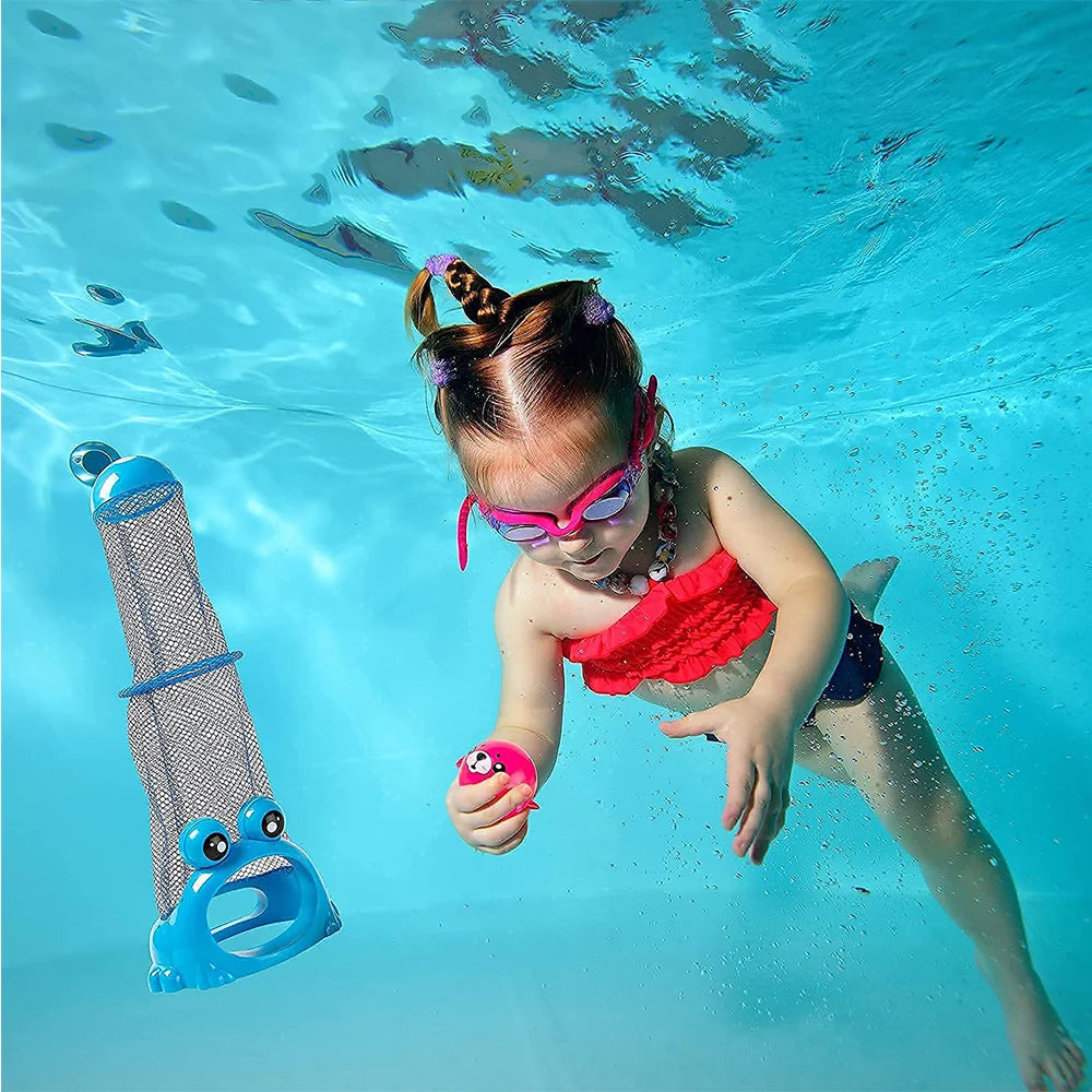 Underwater Dive Rescue Toys,Pool Diving Toys with Storage Fish Box, Colorful Animal Pool Sinkies Swimming Training Game, Summer Pool Floating Play Set Fun Outdoor Swim Lake Beach Party