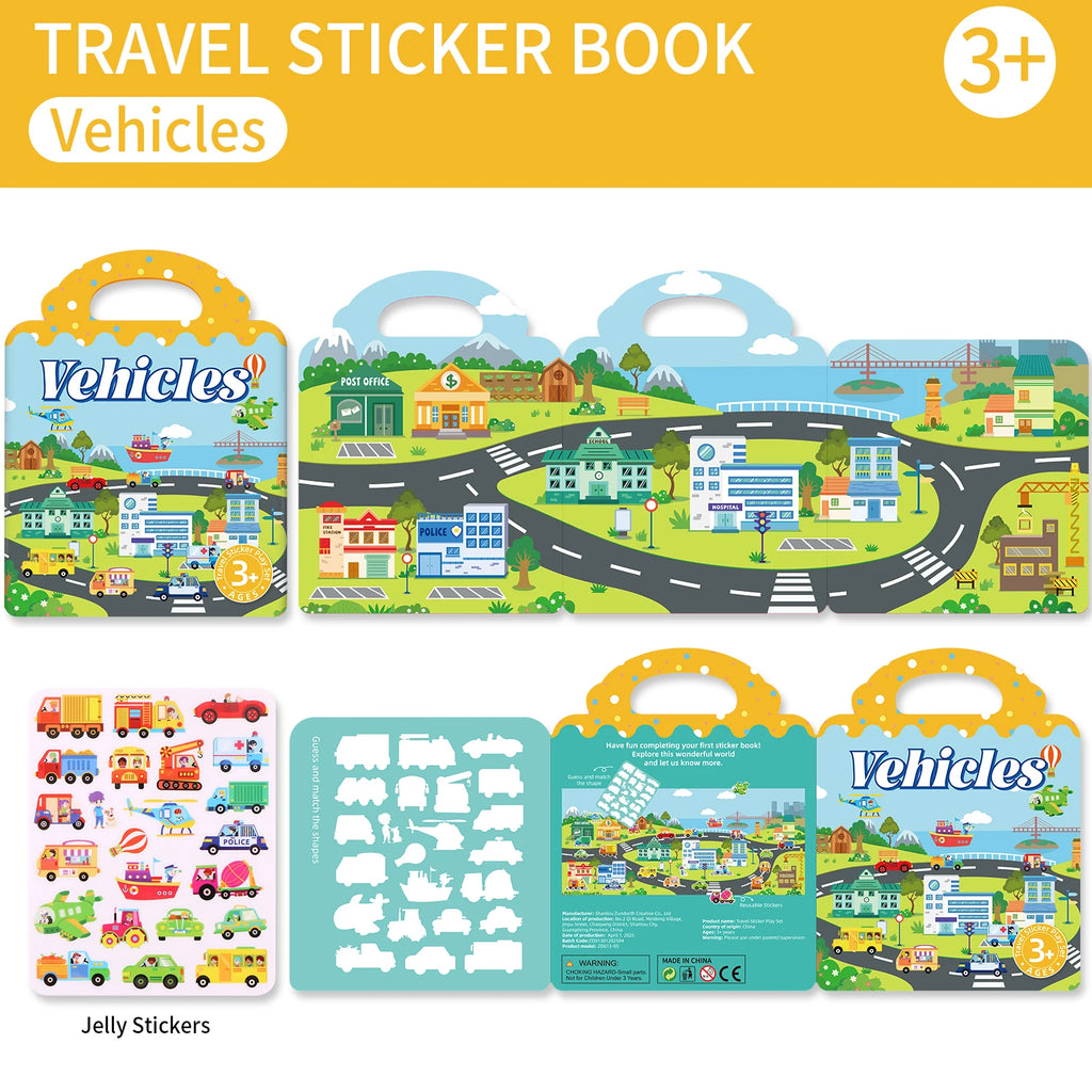 Reusable Sticker Book for Toddlers 3-6, Jelly Sticker Books for Toddler, Travel Sticker Activity Toys for Kids 3 4 5 6 Years Old Girls & Boys