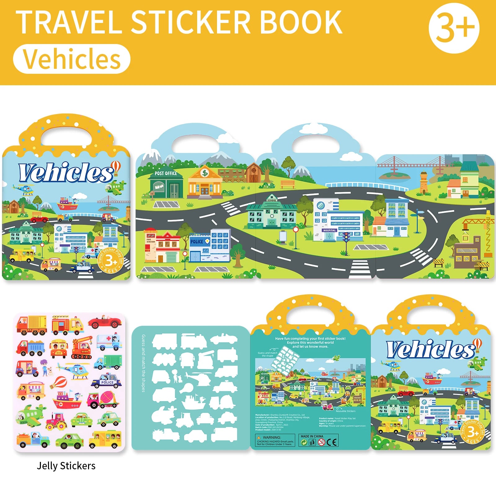 Reusable Sticker Book for Toddlers 3-6, Jelly Sticker Books for Toddler, Travel Sticker Activity Toys for Kids 3 4 5 6 Years Old Girls & Boys