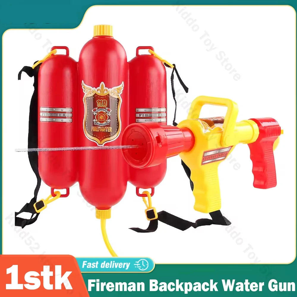 Firefighter Toys for Kids Ages 3+, 5-Piece Fireman Toys Set with Toy Fire Extinguisher, Backpack Water Gun, Whistle, Name Tag & Storage Bag, Summer Outdoor Water Blaster Soaker Gift Set