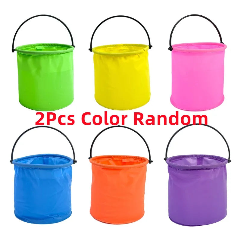 Foldable Pail Bucket, 2L Silicone Collapsible Beach Toys Bucket for Kids, Multi Purpose for Fun Summer Activities, Camping Gear, Beach Essentials