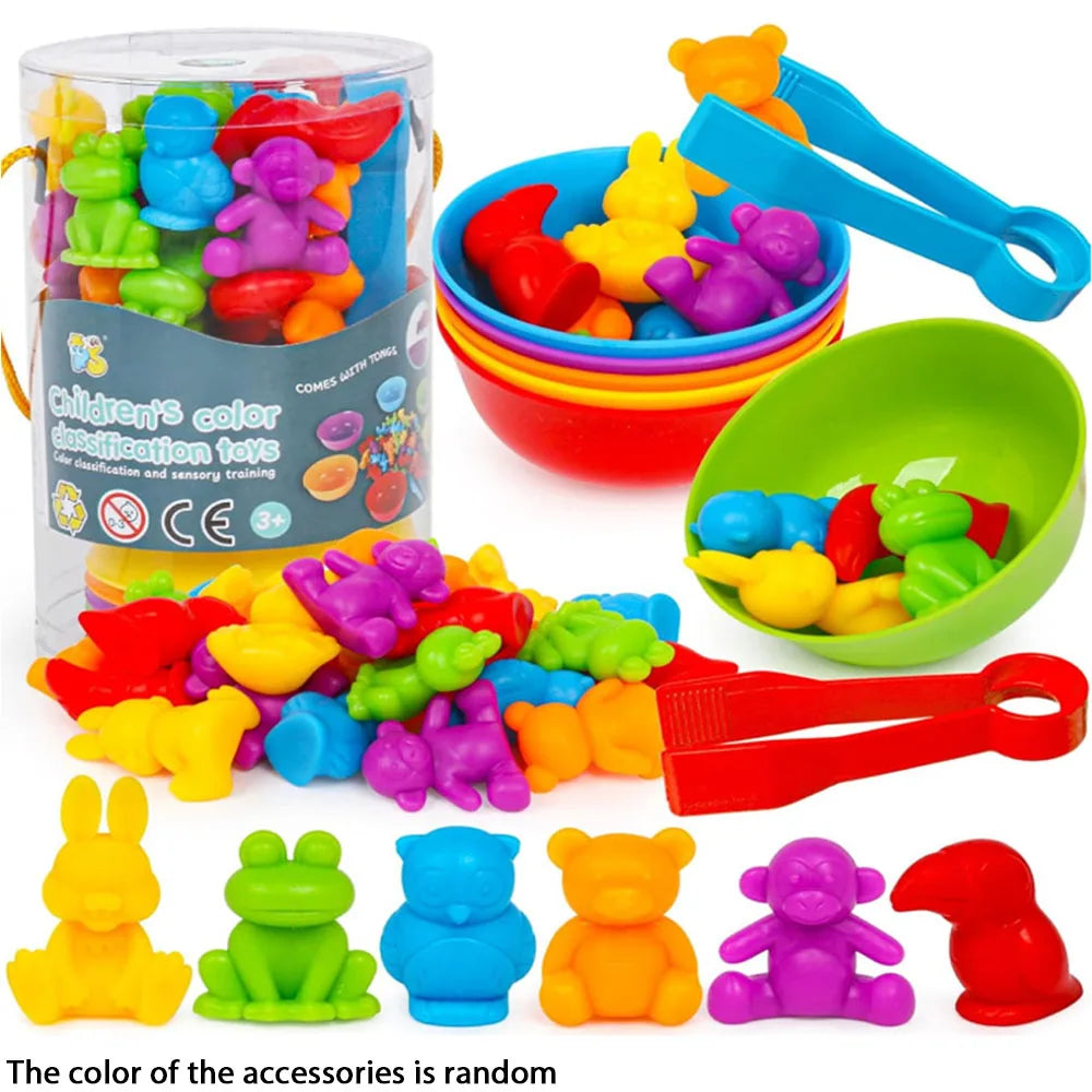Counting Animals Color Sorting Matching Games with Sorting Bowls Montessori Sensory Early Educational Toys Learning Fine Motor Skill & Counting Math Toys Gift for 3 4 5 Year Old Boys Girls