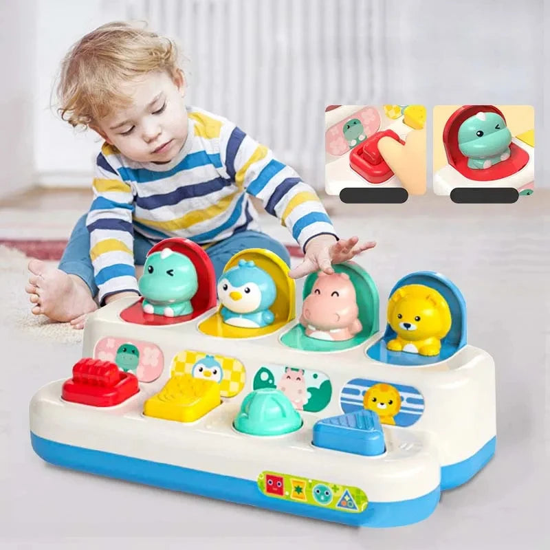 interactive Pop up Animal Toys with Music & Light, Montessori Cause and Effect Toys for 1 Year Old Boy Girl Early Learning Musical Baby Toy 9-12-18 Months STEM Toddler Toy Age 1-2 Gift for Infant