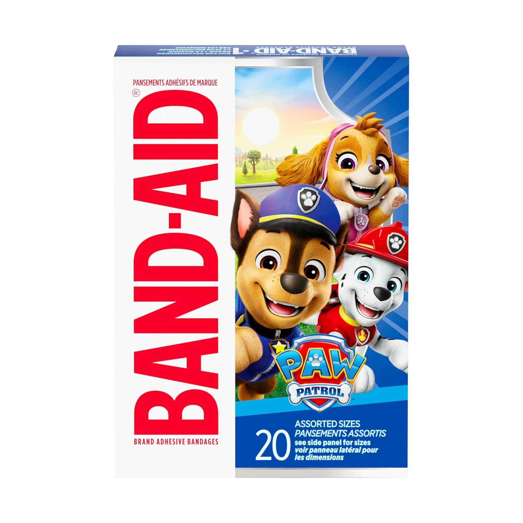 Sterile Adhesive Individually Wrapped Bandages for Kids Featuring Nickelodeon Paw Patrol Characters, First Aid & Wound Care of Minor Cuts & Scrapes, Assorted Sizes 20 ct