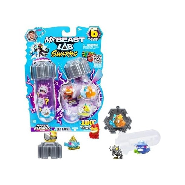 Swarms Series 3, Hyper Fusion Series, 6 Pack - Lab Pack Includes 6 Micro Beasts, 6 Collectible Stickers & 2 Stackable Fusion Caps to Build Out Your Own MrBeast Lab