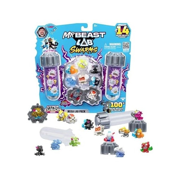 Swarms Series 3, Hyper Fusion Series, 14 Pack Collectible Micro Beasts, 14 Collectible Stickers & 4 Fusion Caps to Build Out Your Own MrBeast Lab - Steel Slushee