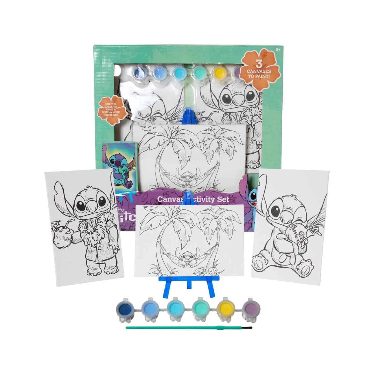 Disney Lilo and Stitch Canvas Paint Set for Kids with 3 Canvases, Acrylic Paint, Paintbrush, & Easel
