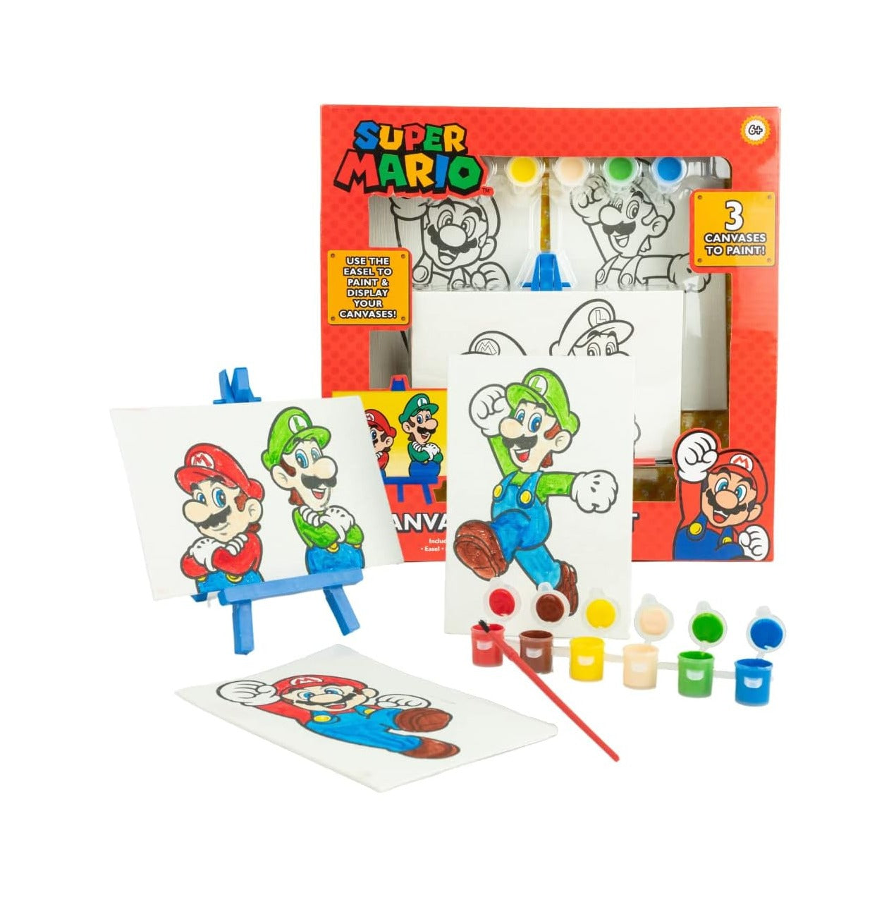 Super Mario Canvas Paint Set for Kids with 3 Canvases, Acrylic Paint