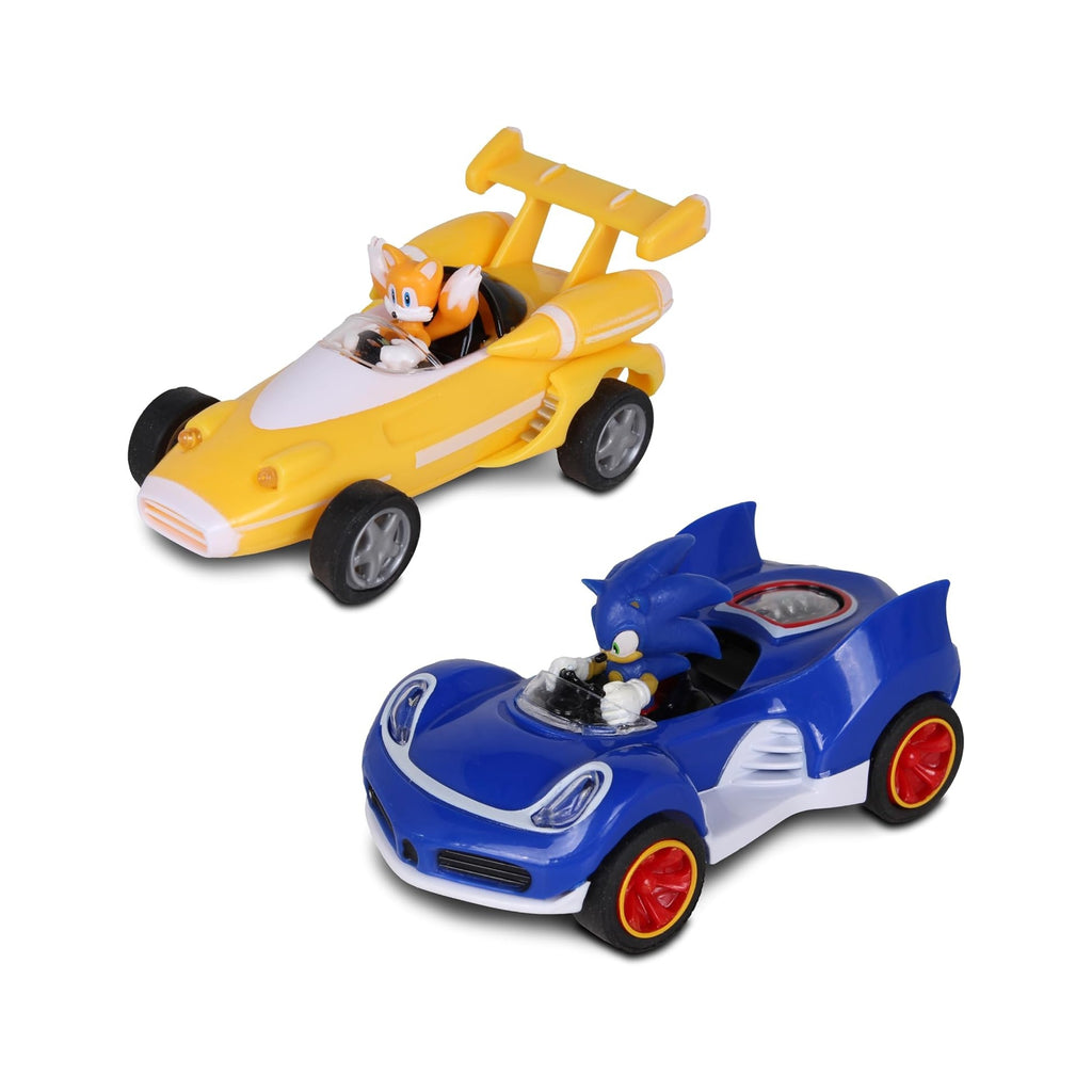 Transformed All-Stars Racing 2 Pack Pull Back Action: Tails and Sonic Hedgehog, Two Vehicles, Video Game Legends, No Batteries Required, Pull Back – Release - and Watch it go
