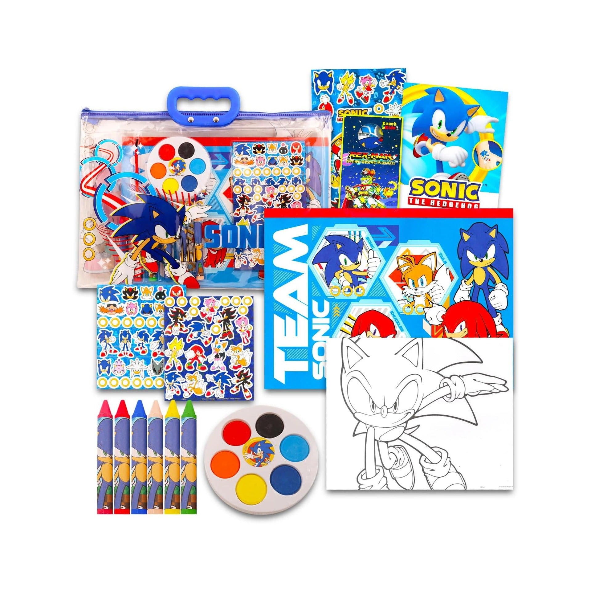 The Hedgehog Drawing and Painting Set for Boys - Sonic Gift Bundle with Coloring Book, Coloring Utensils, Watercolor Paints, Stickers, Tattoos, More | Sonic Crafts for Kids