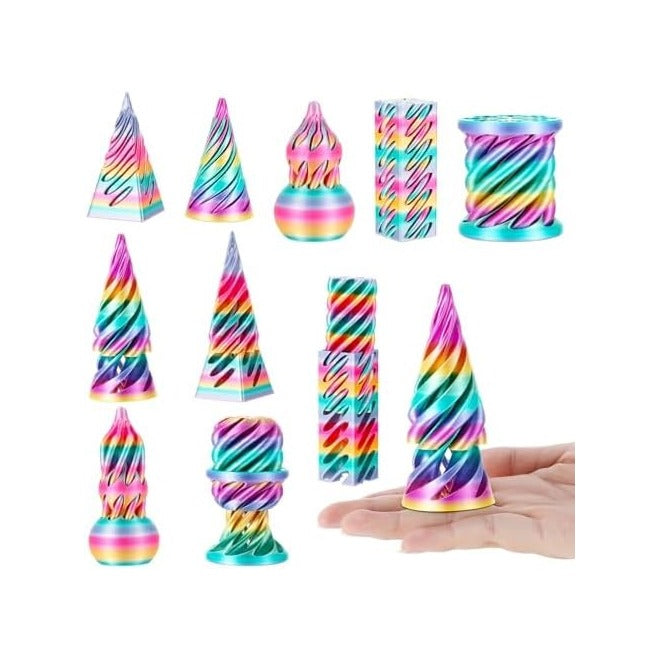 5pcs 3D Printed Fidget Toys Impossible Cone Pyramid Passthrough Toys 3D Printed Spiral Fidget Toy for Adults Birthday Gift