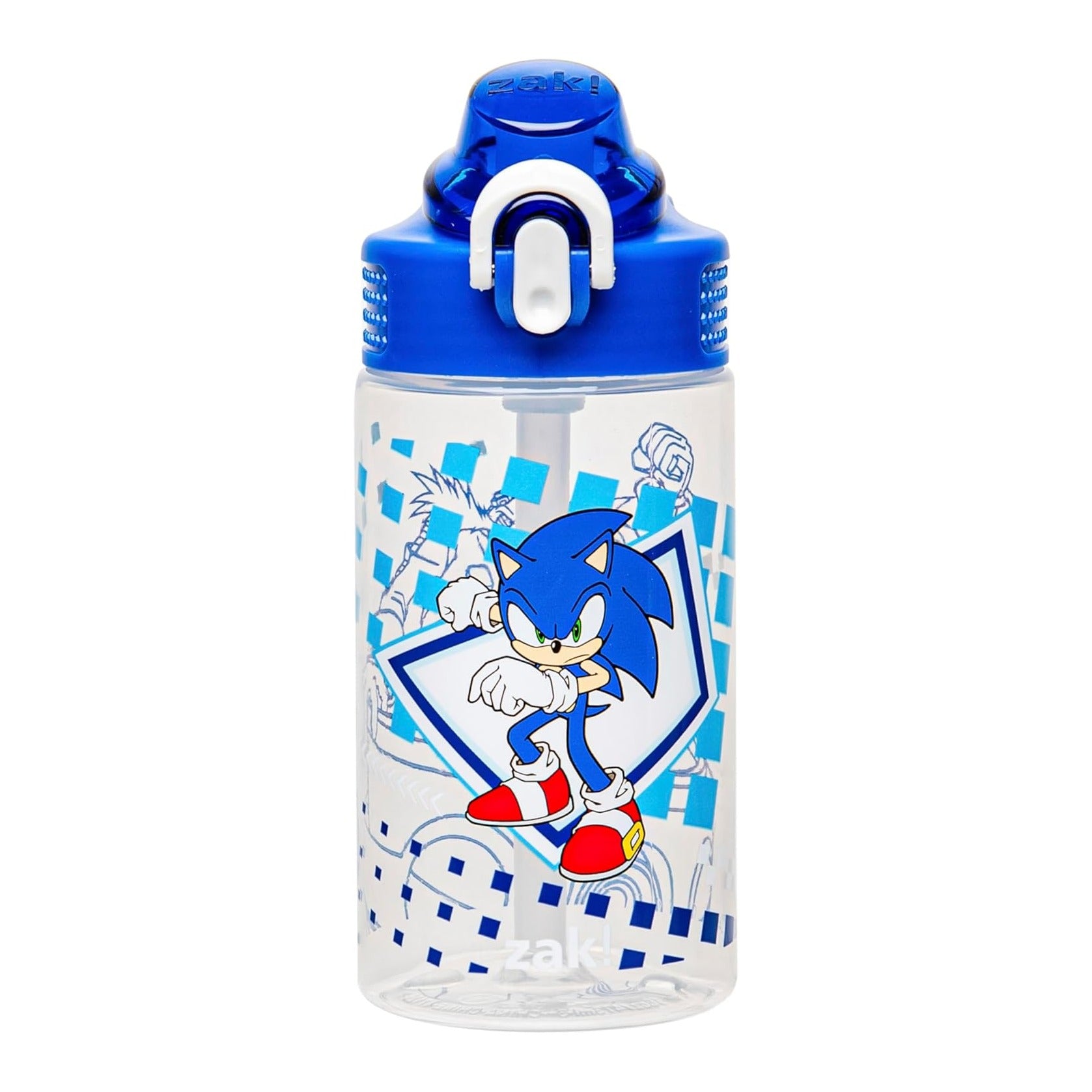 Sonic the Hedgehog Sage Water Bottle For School or Travel, 16oz Durable Plastic Water Bottle With Straw, Handle, and Leak-Proof, Pop-Up Spout Cover (Sonic, Eggman)