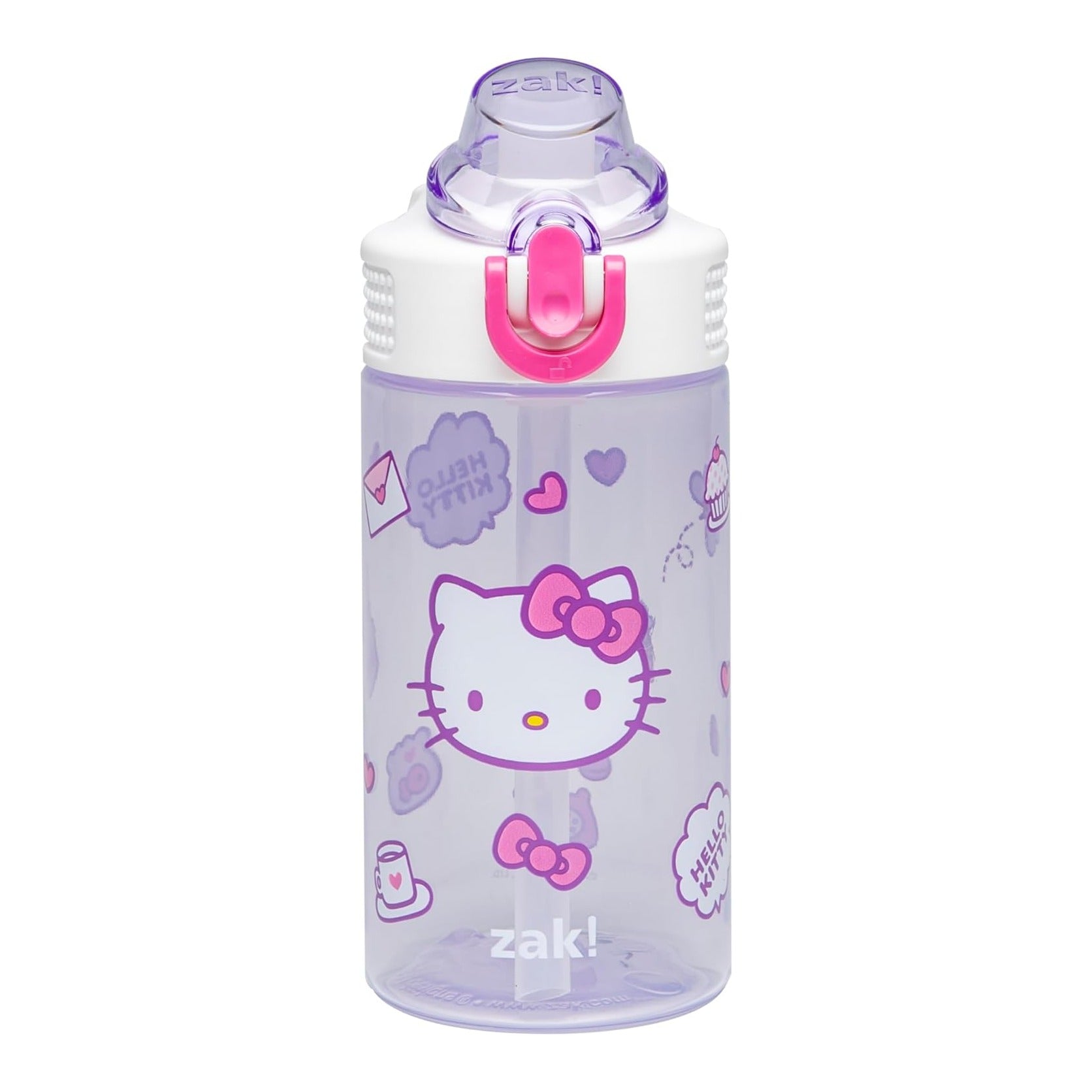 Sanrio Sage Kids Water Bottle For School or Travel, 16oz Durable Plastic Water Bottle With Straw, Handle, and Leak-Proof, Pop-Up Spout Cover (Hello Kitty)
