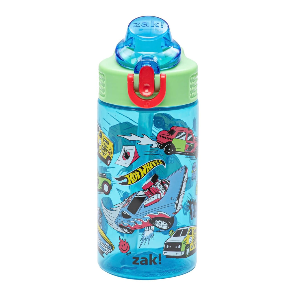 Mattel Hot Wheels Sage Kids Water Bottle For School or Travel, 16oz Durable Plastic Water Bottle With Straw, Handle, and Leak-Proof, Pop-Up Spout Cover (Hot Wheels)
