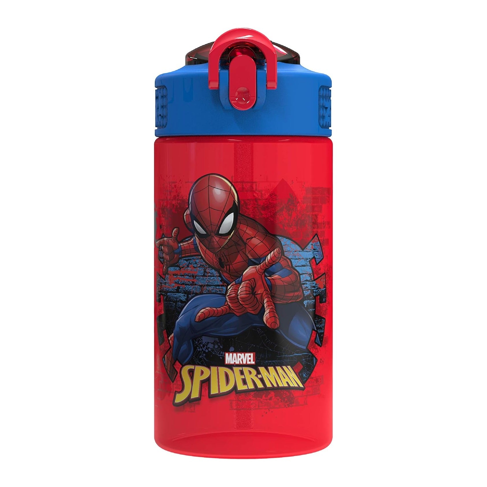 Marvel SpiderMan Kids Spout Cover and Built-in Carrying Loop Made of Plastic, Leak-Proof Water Bottle Design (16 oz, BPA-Free)