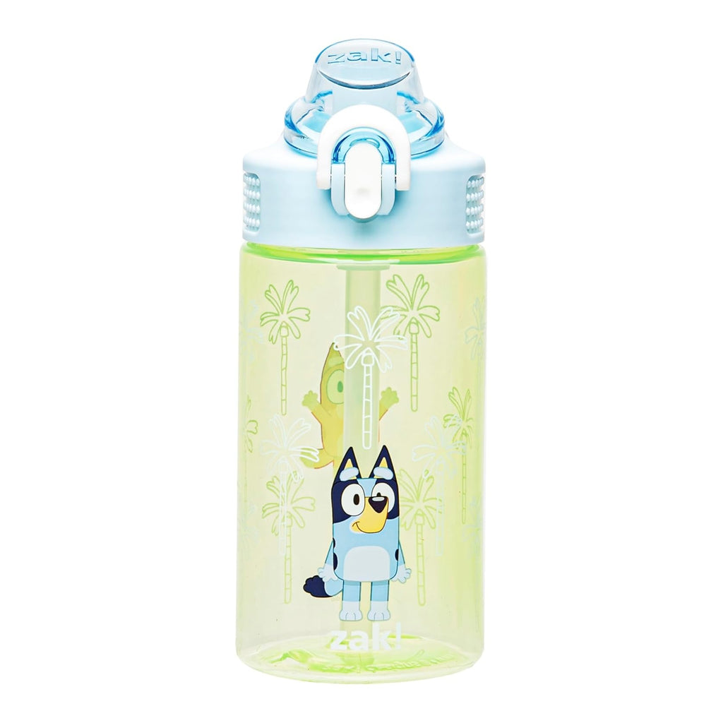 Bluey Sage Kids Water Bottle For School or Travel, 16oz Durable Plastic Water Bottle With Straw, Handle, and Leak-Proof, Pop-Up Spout Cover (Bluey & Bingo)