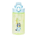 Bluey Sage Kids Water Bottle For School or Travel, 16oz Durable Plastic Water Bottle With Straw, Handle, and Leak-Proof, Pop-Up Spout Cover (Bluey & Bingo)