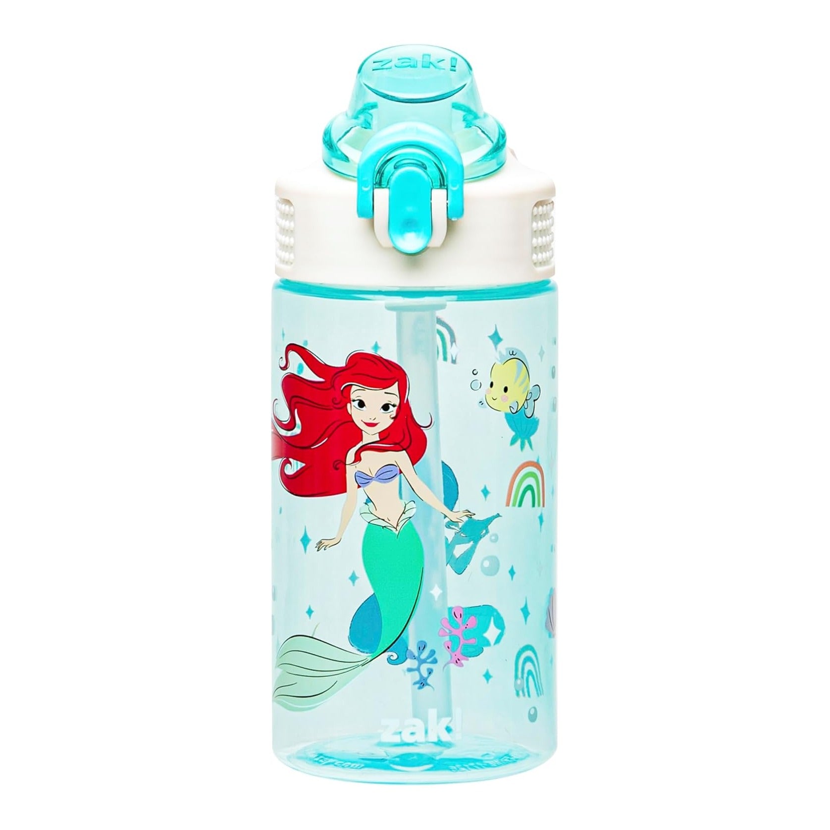 Disney Princess Sage Water Bottle For School or Travel, 16oz Durable Plastic Water Bottle With Straw, Handle, and Leak-Proof, Pop-Up Spout Cover (Ariel & Jasmine)