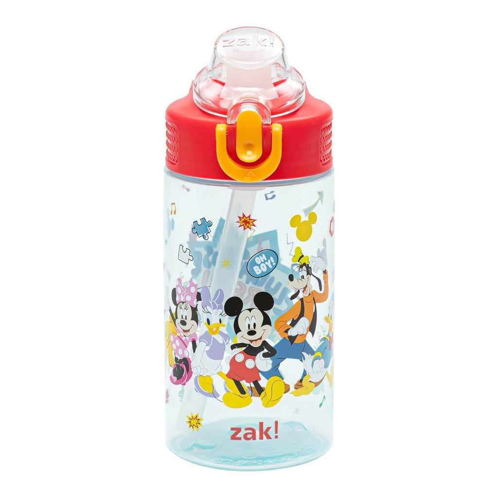 Disney Mickey Mouse Sage Kids Water Bottle For School or Travel, 16oz Durable Plastic Water Bottle With Straw, Handle, and Leak-Proof, Pop-Up Spout Cover