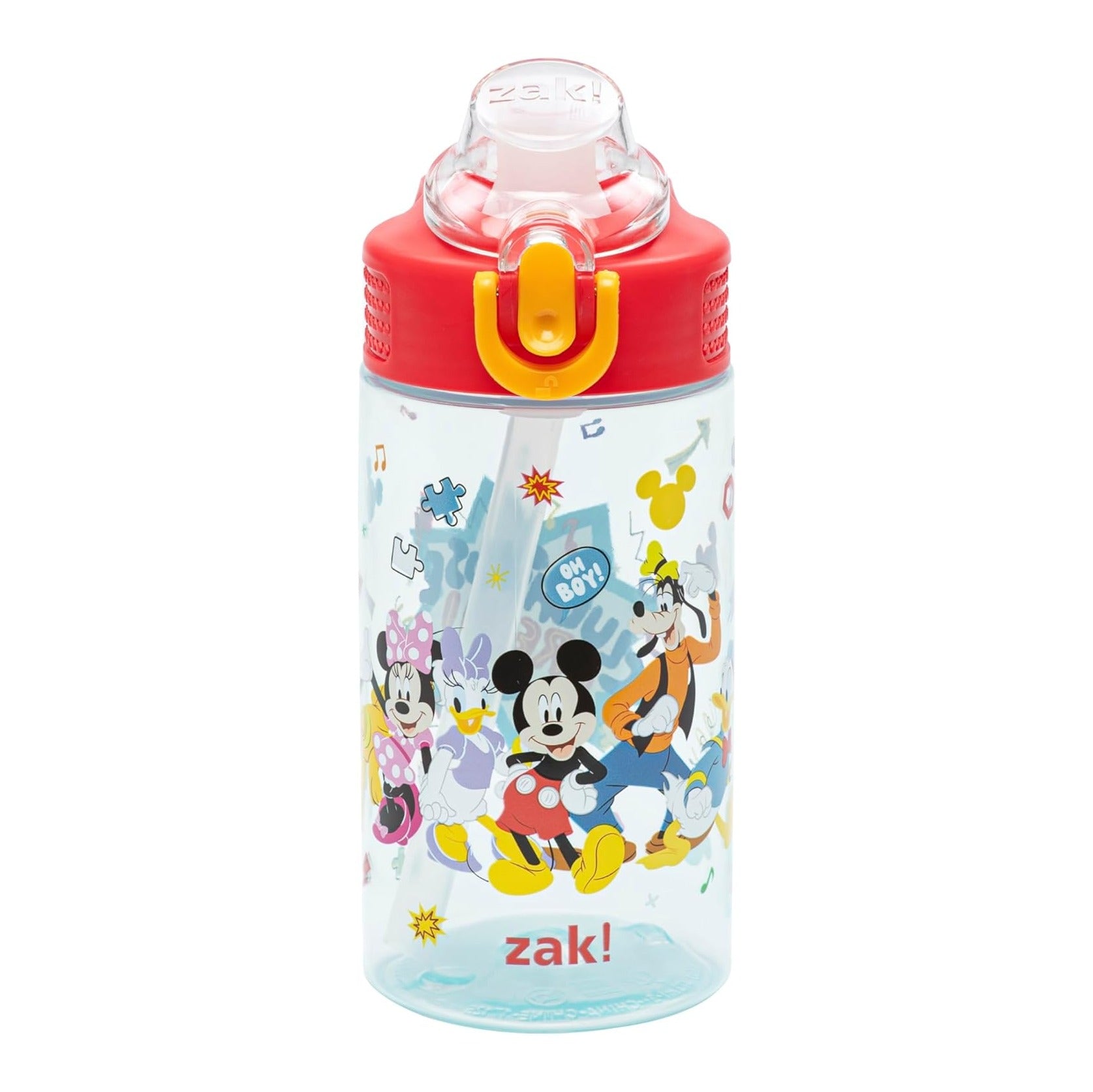 Disney Mickey Mouse Sage Kids Water Bottle For School or Travel, 16oz Durable Plastic Water Bottle With Straw, Handle, and Leak-Proof, Pop-Up Spout Cover