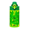 Minecraft Kids Water Bottle For School or Travel, 16oz Durable Plastic Water Bottle With Straw, Handle, and Leak-Proof, Pop-Up Spout Cover