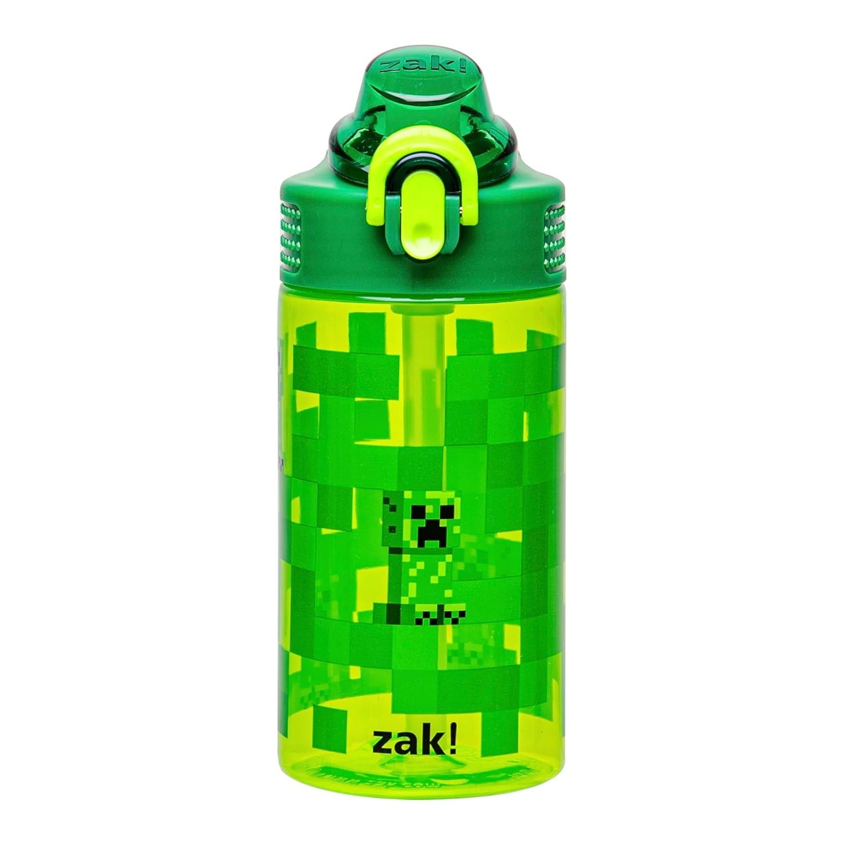 Minecraft Kids Water Bottle For School or Travel, 16oz Durable Plastic Water Bottle With Straw, Handle, and Leak-Proof, Pop-Up Spout Cover