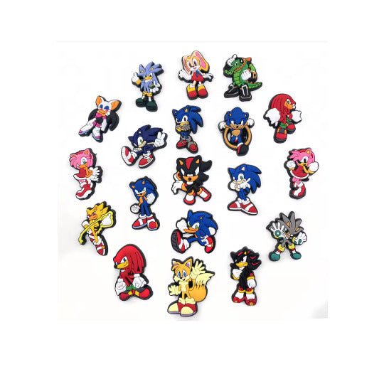 20PCS Sonic the Hedgehog Shoe Charms Set – Game Cartoon PVC Shoe Decorations, Clog & Hole Shoe Buckle Accessories, Sonic Action Figure Charms for Kids Gifts