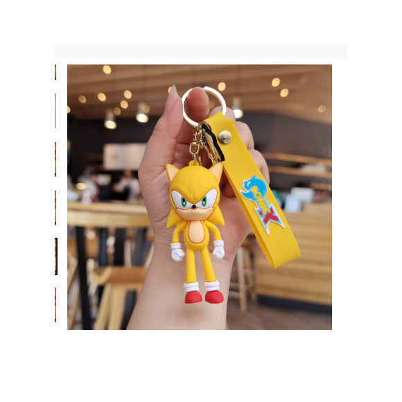 Cartoon Super Sonic Keychain – Game Character Hedgehog Action Doll Pendant, Creative Toy Keyring for School Bags, Backpacks & Keys, Gift for Boys