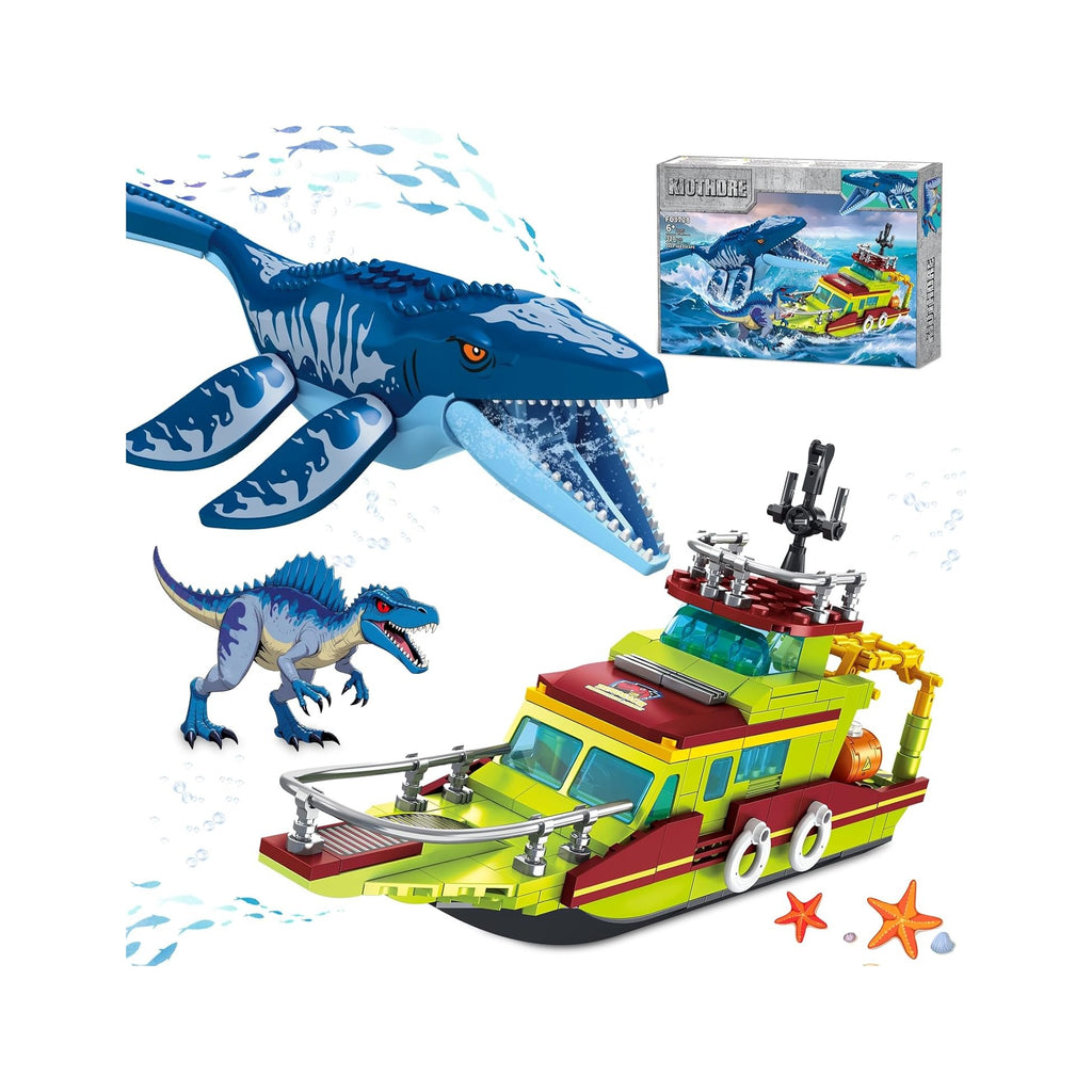 Explorer Dinosaur Building Set Compatible with Dinosaur Park World, City Boat Ship & Mosasaurus Spinosaurus Dino Toys with Poseable Joints, Toys for Kids Boys Age 6-12
