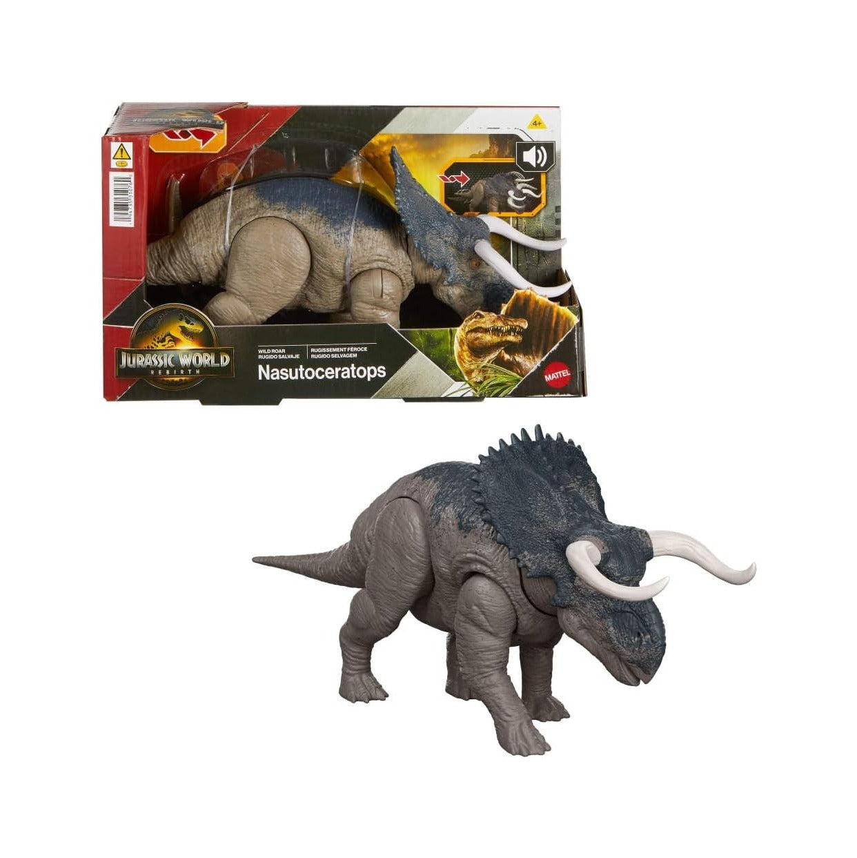 Rebirth Wild Roar Nasutoceratops Dinosaur Toy with Tail-Controlled Chomp Multi-Direction Attack & Sound, Posable & Digital Play