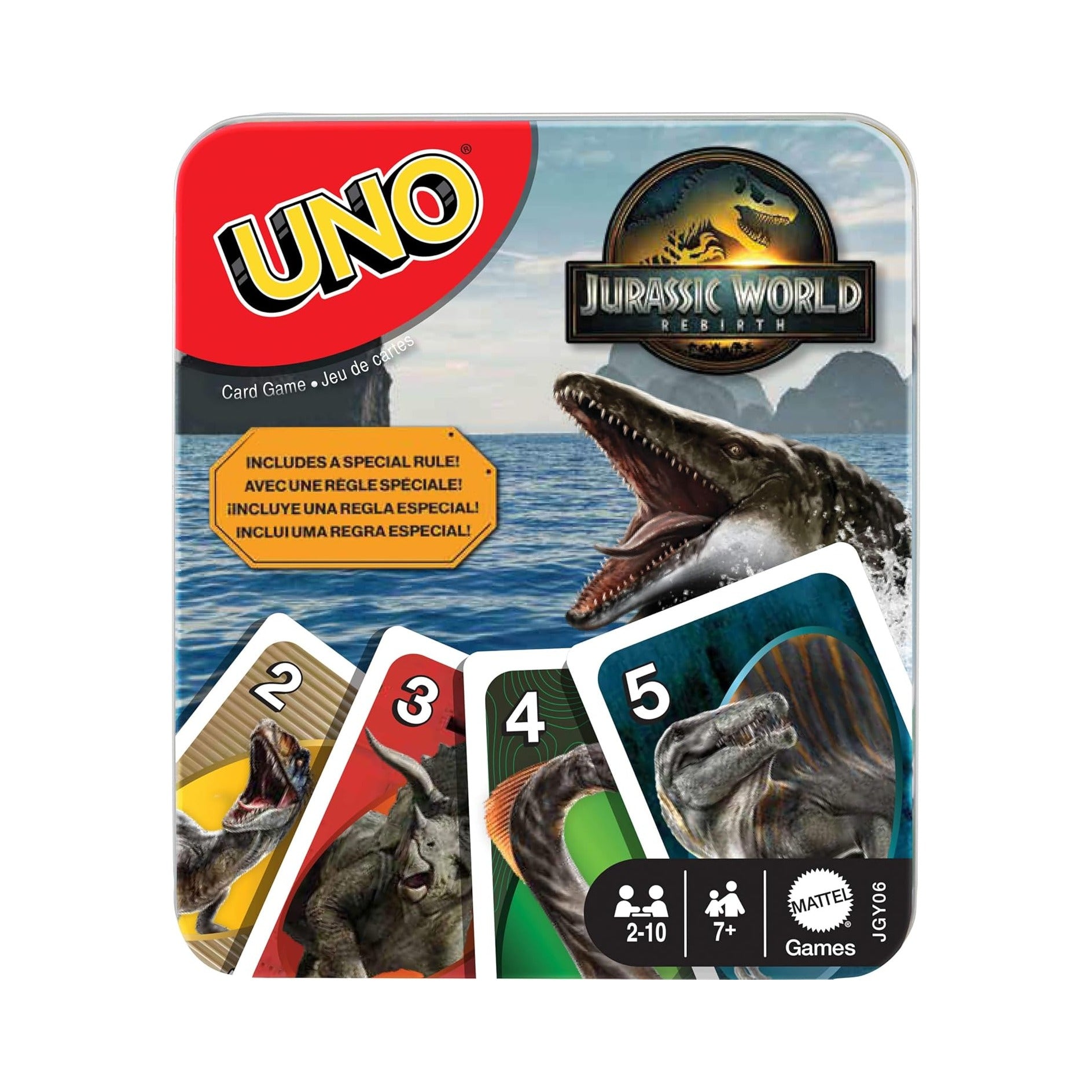 Jurassic World Rebirth Card Game in a Collectible Tin for Kids, Adults & Family with Special Rule & Images Inspired by The Movie