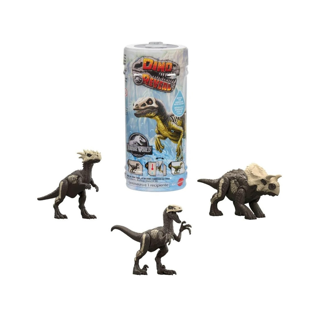 Jurassic World Dino Reveal Dinosaur Toys, Unpack Surprise & Warm Water Uncovers Full Decoration, 5 to 7 Inches, Species Vary
