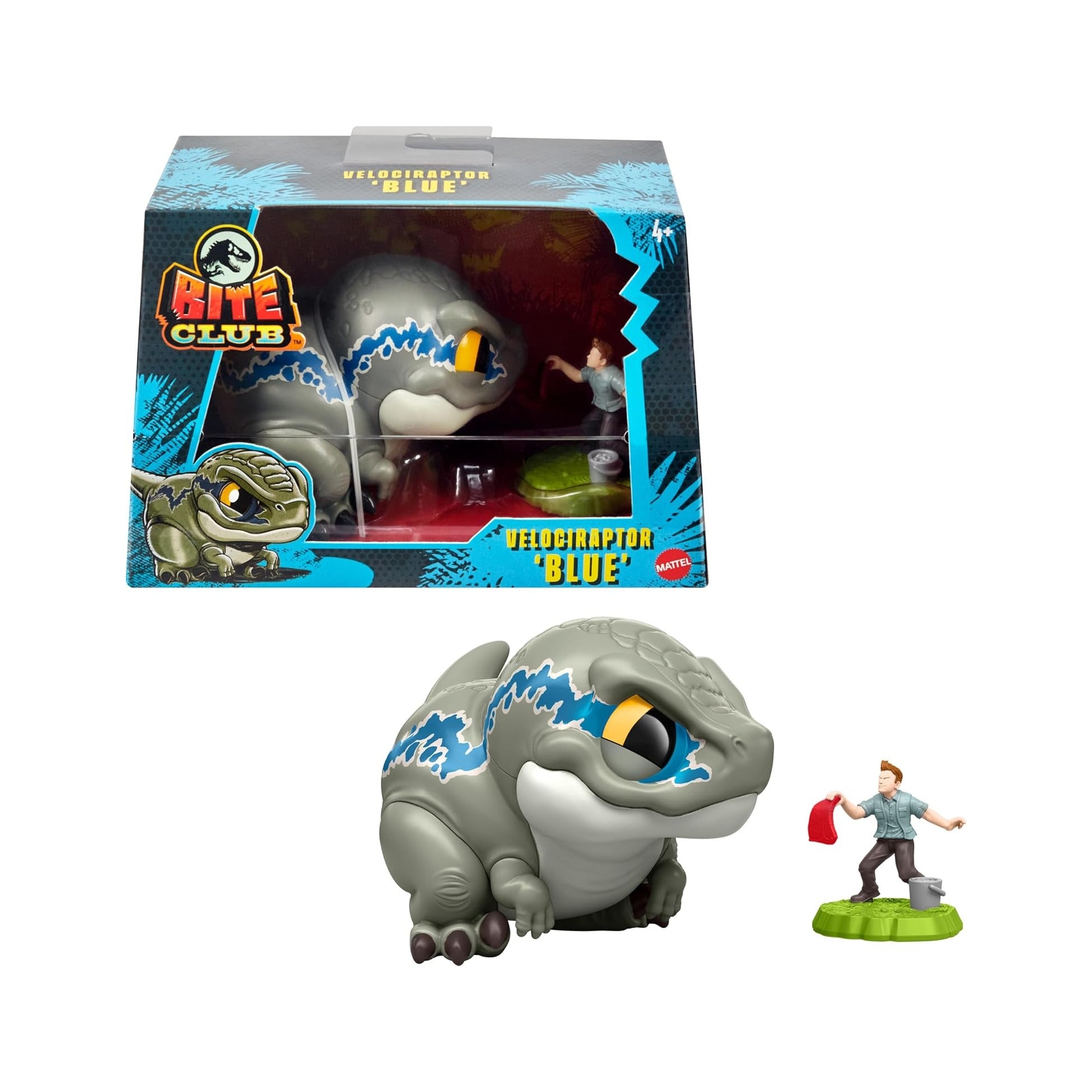 Jurassic World Bite Club Dinosaur Action Figure & Accessory, Velociraptor 'Blue' Chubby-Stylized Toy Dino Collectible