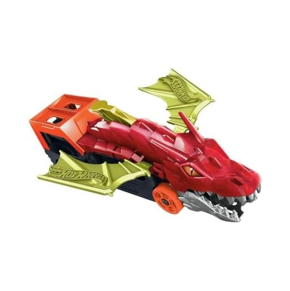 City Toy Car Track Set, Dragon Launch Transporter & 1:64 Scale Car, Launch Vehicles from Creature's Mouth, Stores up to 5 Vehicles