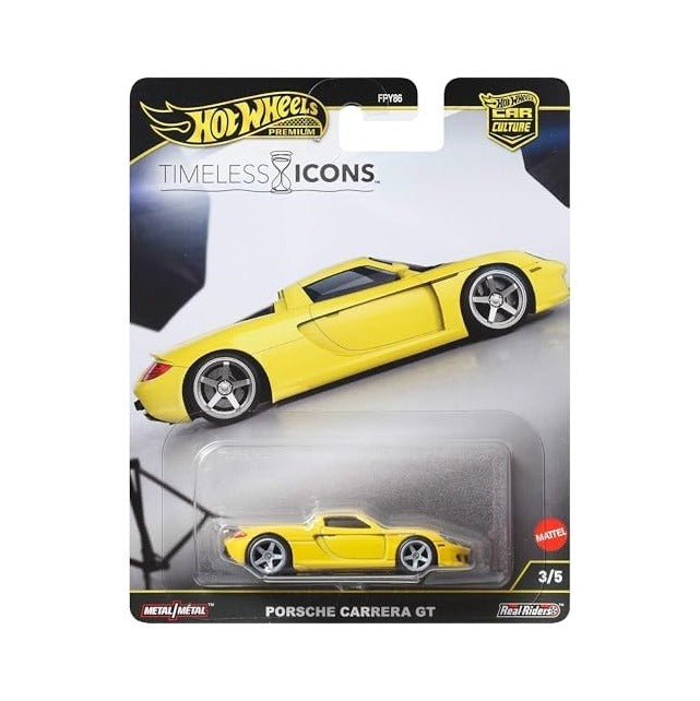 Premium Car Culture Collectible Toy Car, 1:64 Scale Die-Cast Porsche Carrera GT, Timeless Icons Vehicle with Real Riders Tires