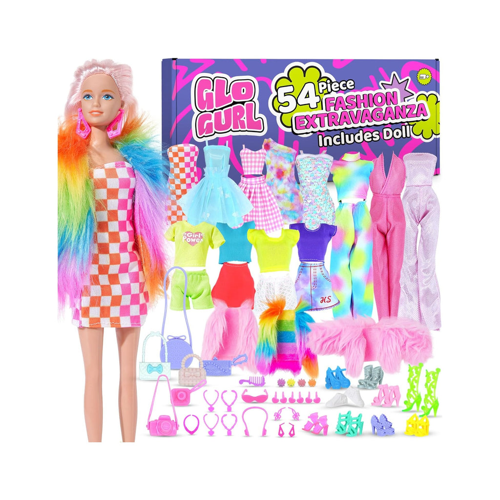 54 Pcs, 11.5 inch Doll Included, Extra Trendy Doll Clothes & Accessories Set | Girls Gift for Ages 5-7, Kids Toys for 3, 4, 5, 6, 7, 8 Year Old Birthdays or Any Occasion