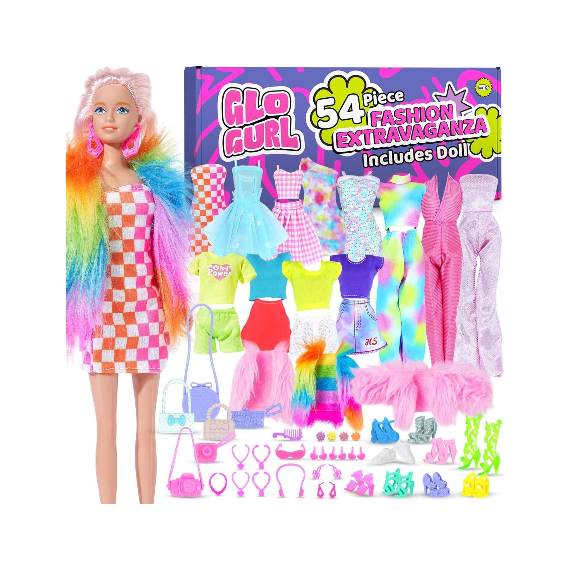 54 Pcs, 11.5 inch Doll Included, Extra Trendy Doll Clothes & Accessories Set | Girls Gift for Ages 5-7, Kids Toys for 3, 4, 5, 6, 7, 8 Year Old Birthdays or Any Occasion