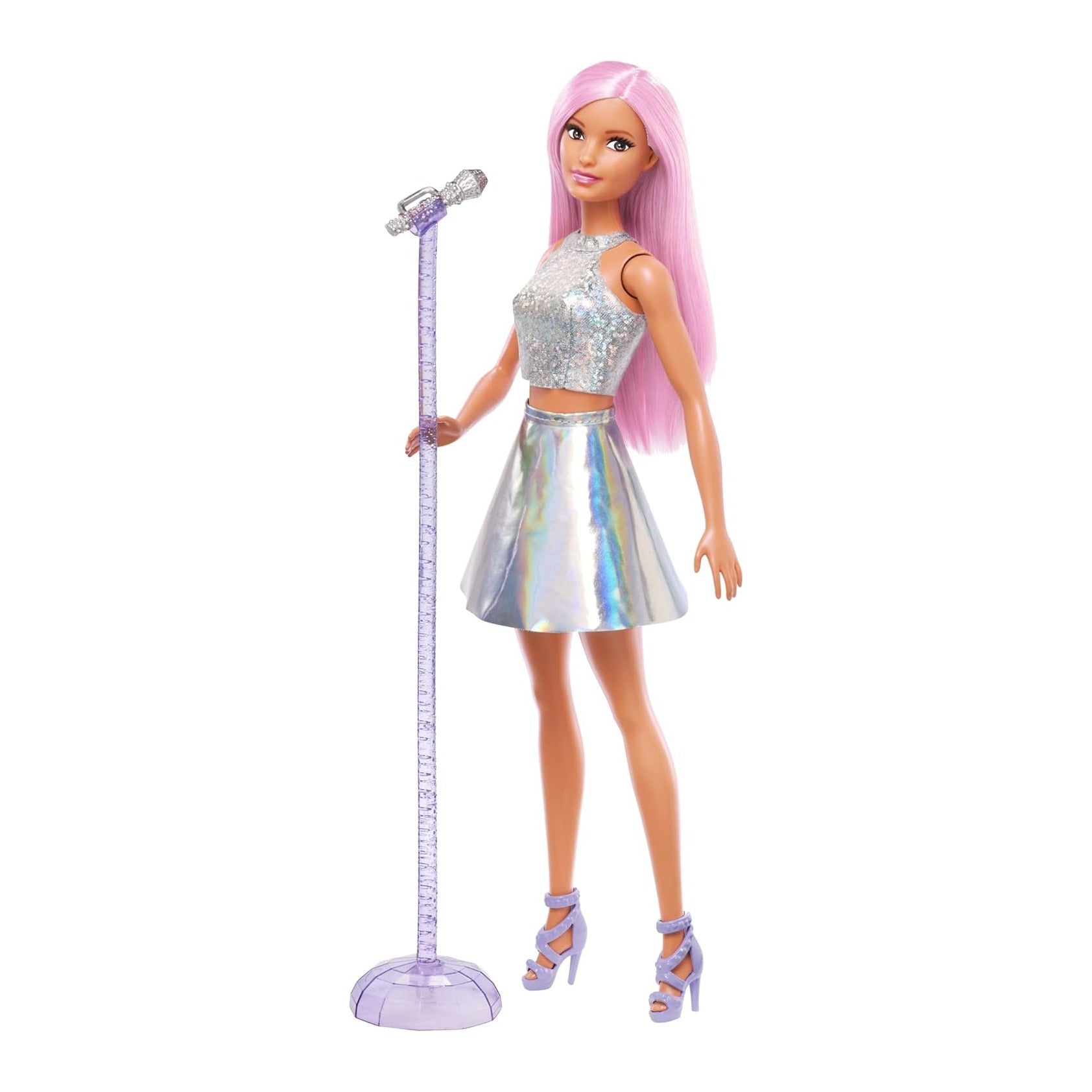 Fashionistas Doll #243 with Blonde Hair and Pink Arm Cast Accessory, Wearing Plaid Top and Skirt with Pink Loafers