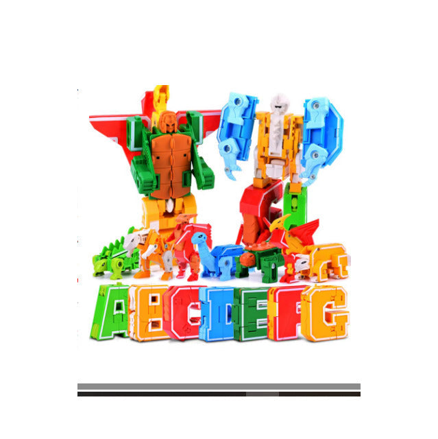 GUDI 26PCS A–Z Alphabet Transformation Robot Dinosaur Building Blocks – English Letter Learning Set, Deformation Animal Action Figures, Educational STEM Toy for Kids