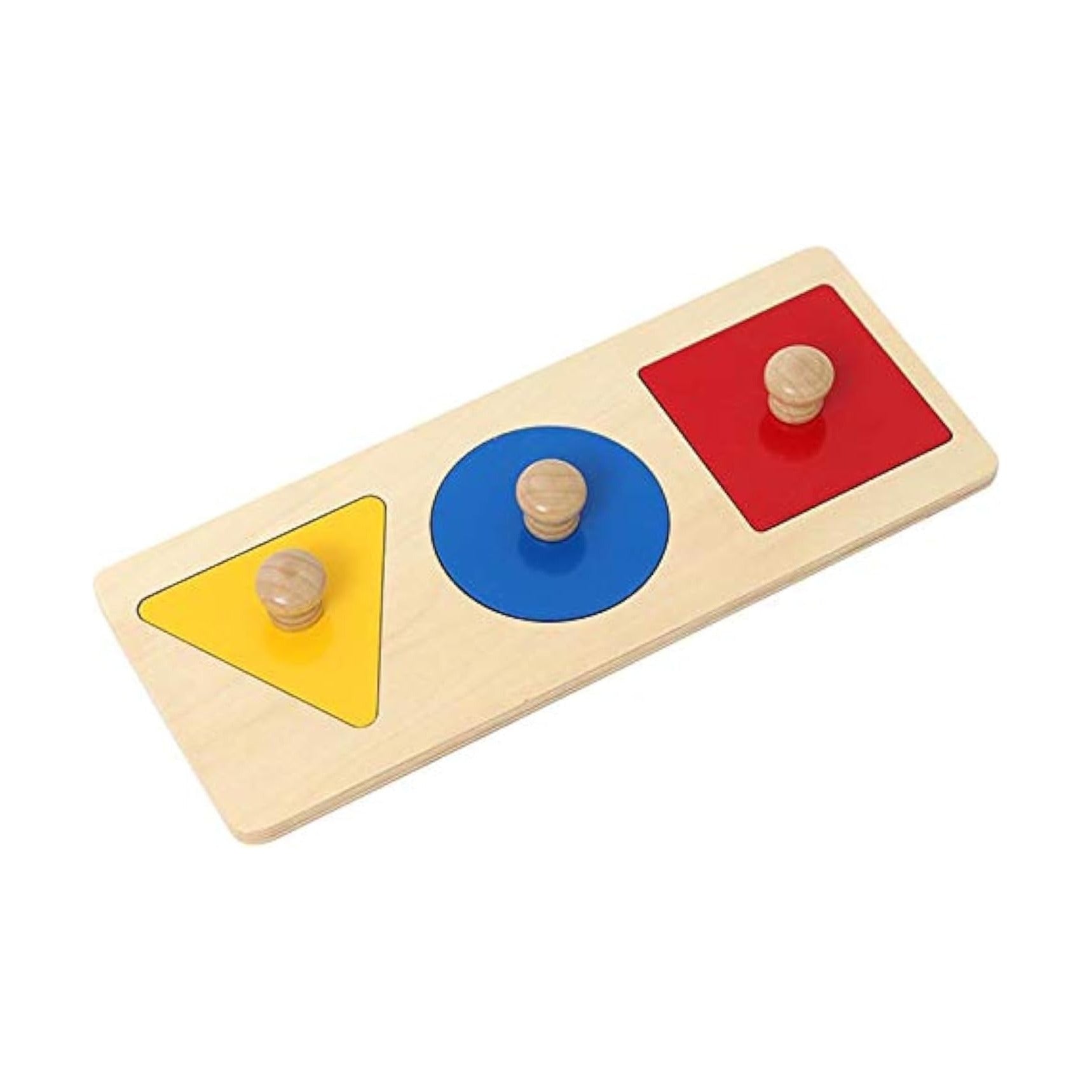 Colorful Multiple Shape Puzzles Toys for 6-12 Months 1 Year Old Toddler Babies First Shapes Geometric Jumbo Knob Wooden Puzzle Color Sorter (3 Pieces)