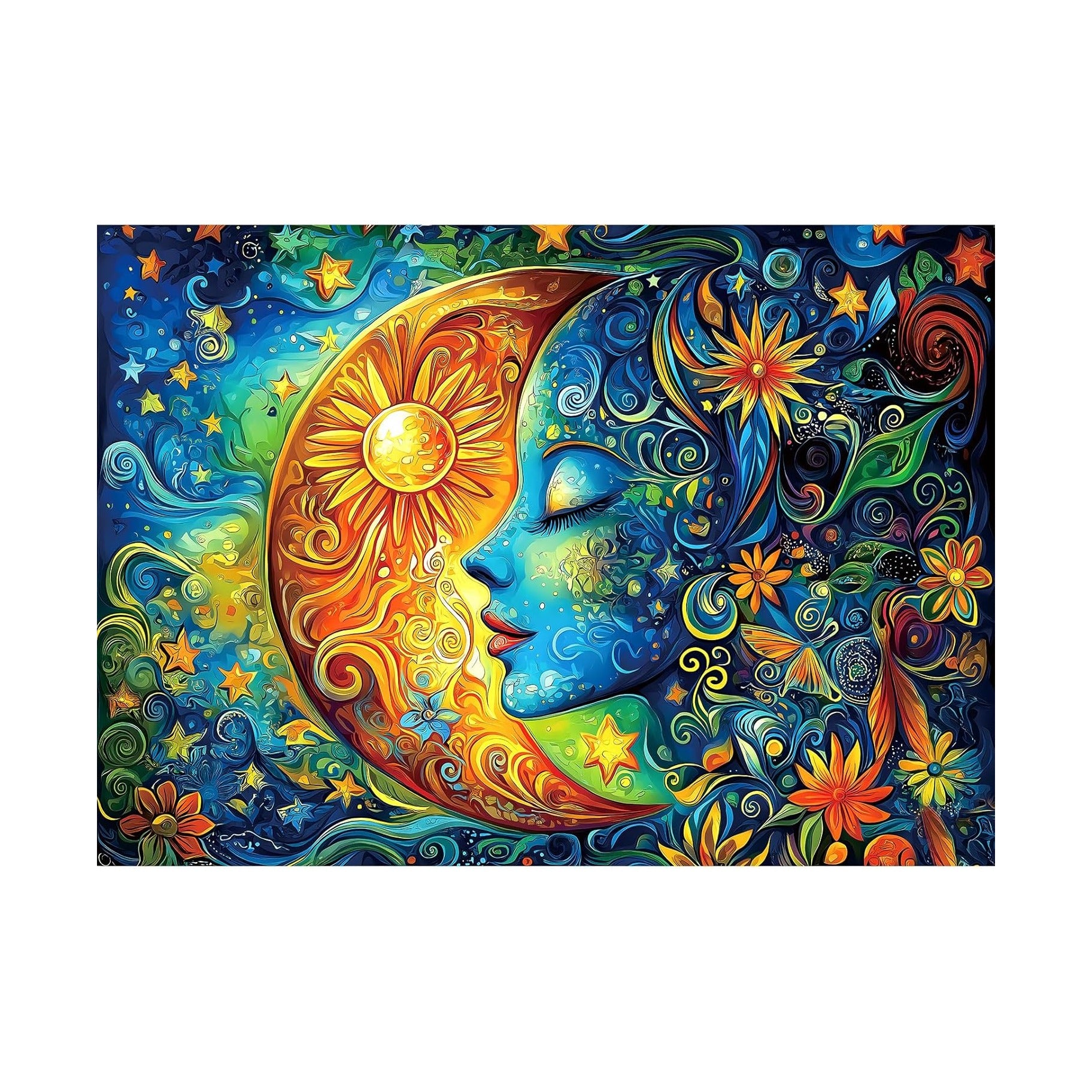 Moon Puzzles for Adults 1000 Pieces Blue Girl Face Art Flowers Puzzle for Adults Jigsaw Puzzles 1000 Pieces with Letters on Back Hard Impossible Difficult challenging Family Puzzle