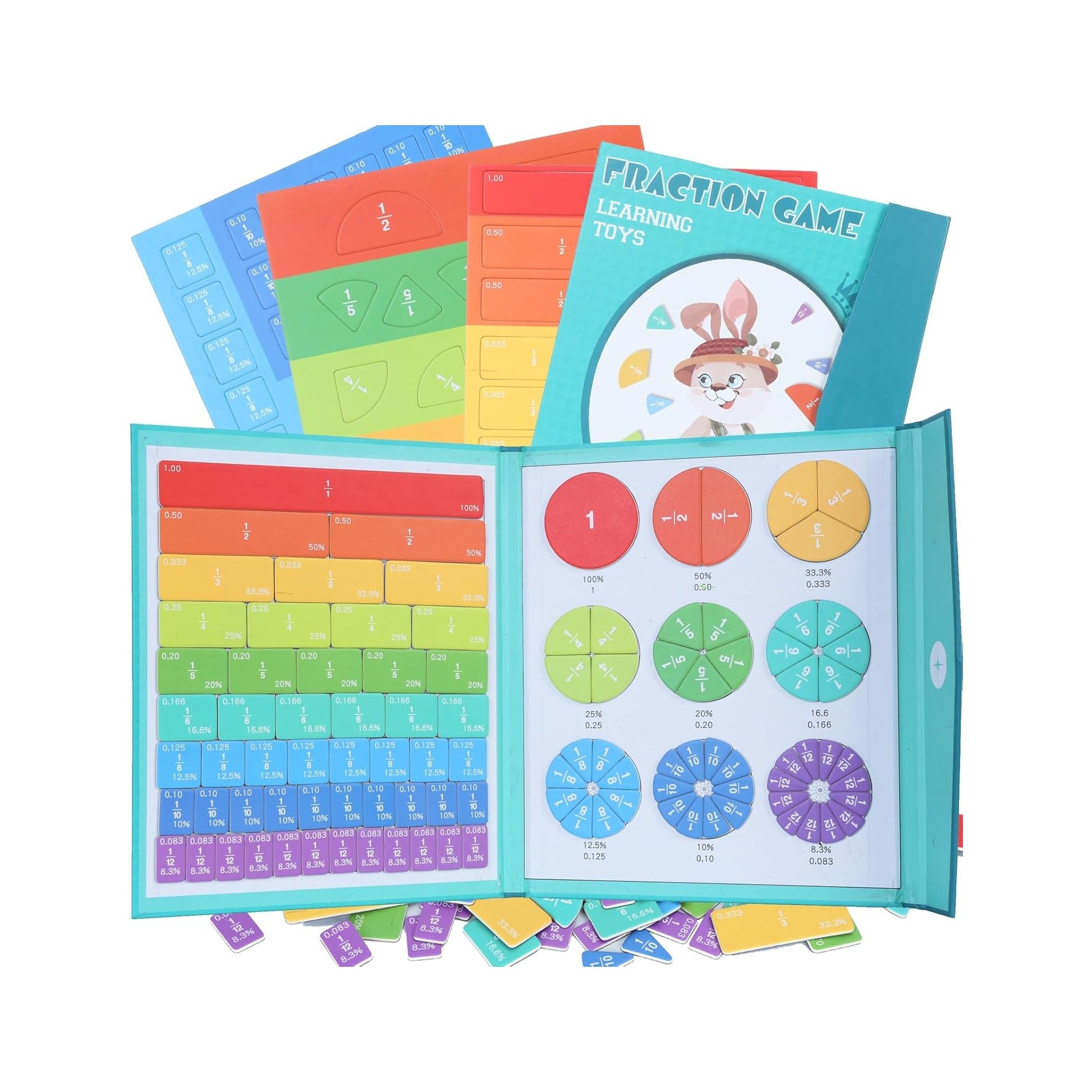 Montessori Magnetic Book Fraction Puzzle,Educational Math Fraction Manipulatives for Child,Magnetic Fraction Tiles for Elementary School,Magnetic Fraction CirclesToy for 4,5th Grade.