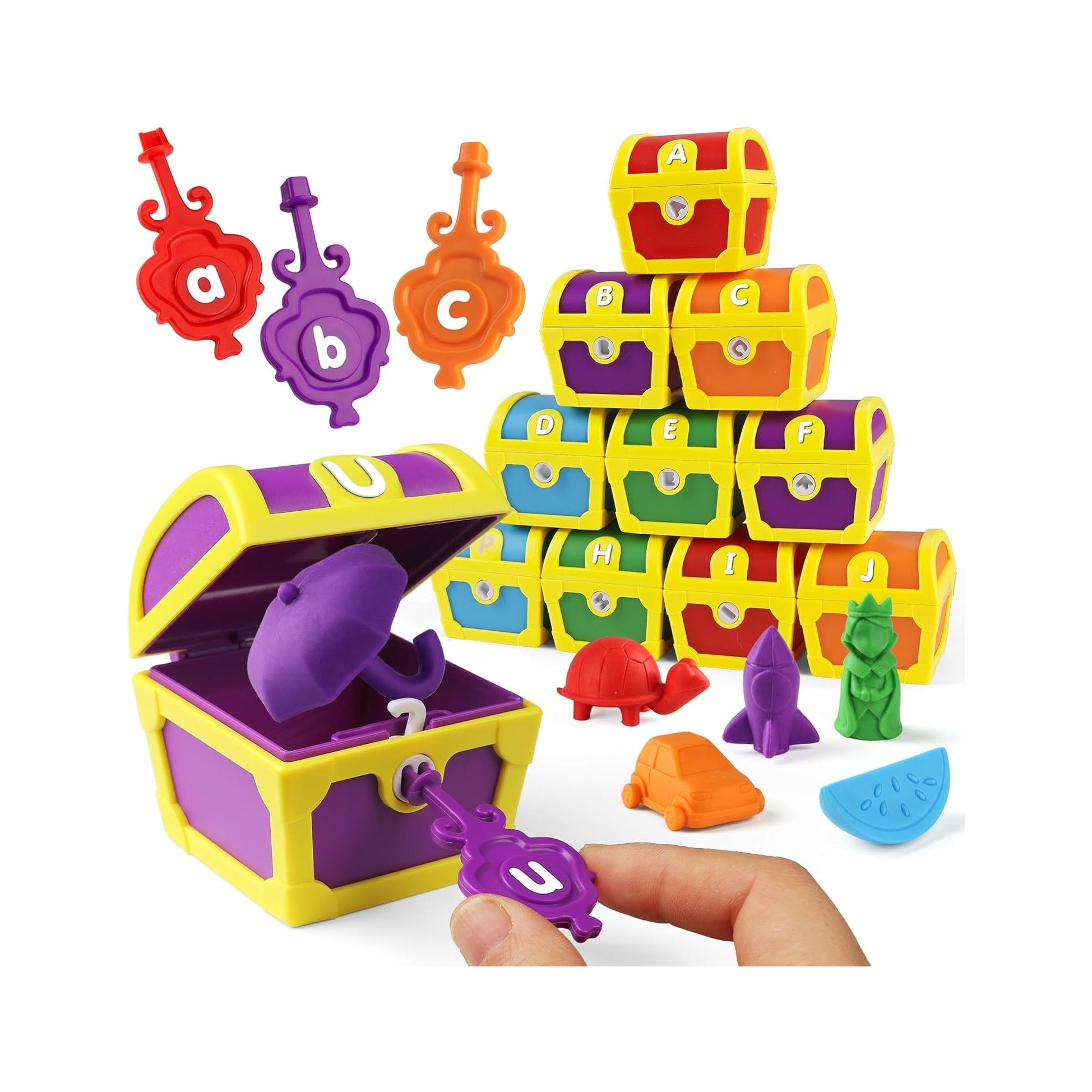 Alphabet Learning Toys for Toddlers, 26pcs Surprise Letters Treasure Locks with Keys, Uppercase Lowercase ABC Matching Color Sorting Game, Montessori Fine Motor Skill Gift for 3 4 5 Year Old